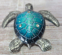 Embellished Turtle Decoration Silver Black Blue Resin 4″