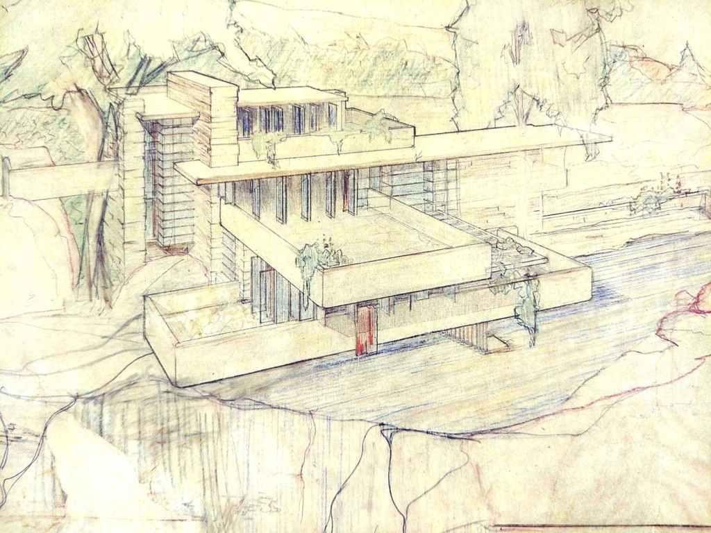 Fallingwater Architectural Drawing by Frank Lloyd Wright Iconic American Design gallery