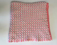 Afghan Pink White Reversible Hand Crochet Baby Blanket Throw Granny Cottage Core