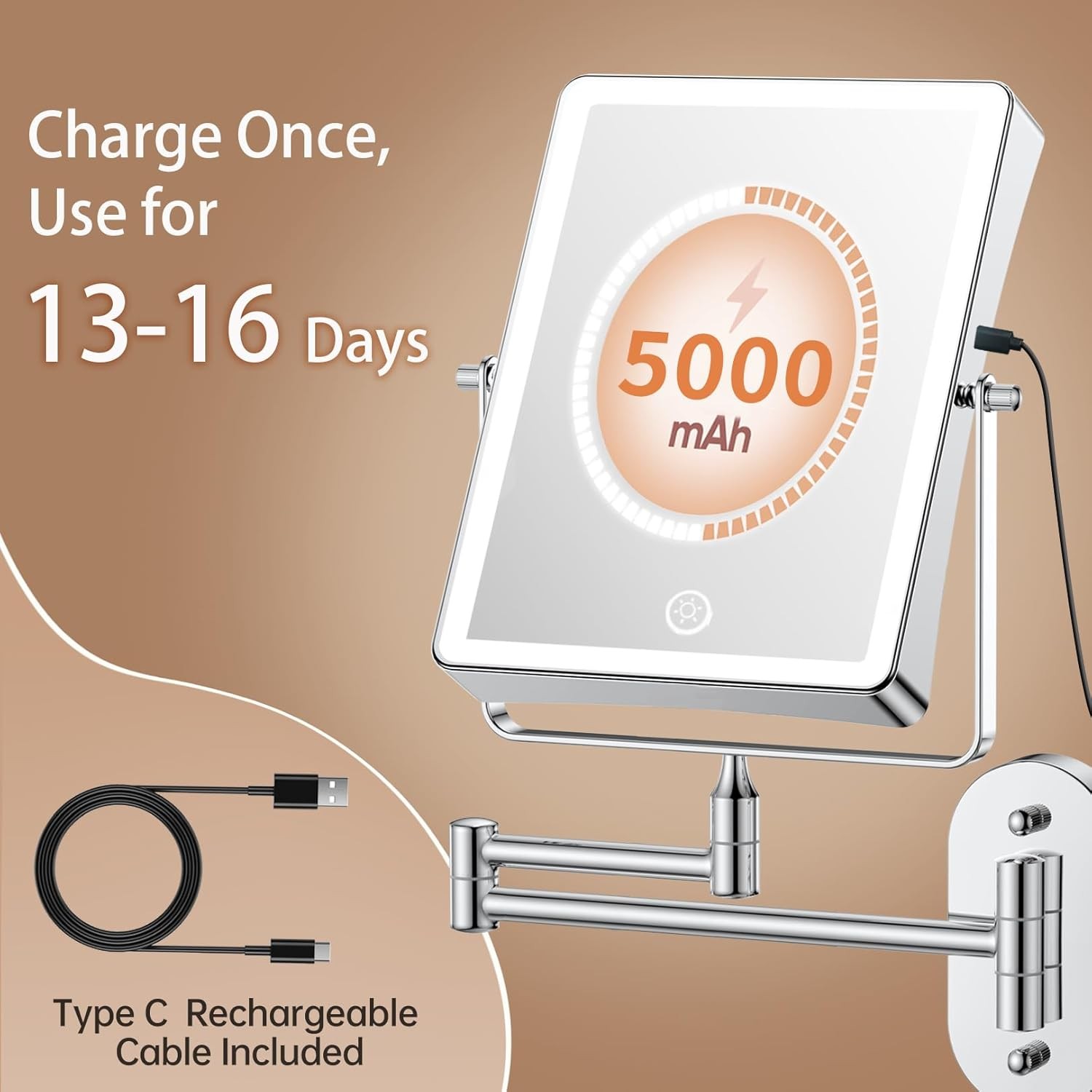 Rechargeable Wall Mount Makeup Mirror FASCINATE 5000mAh gallery