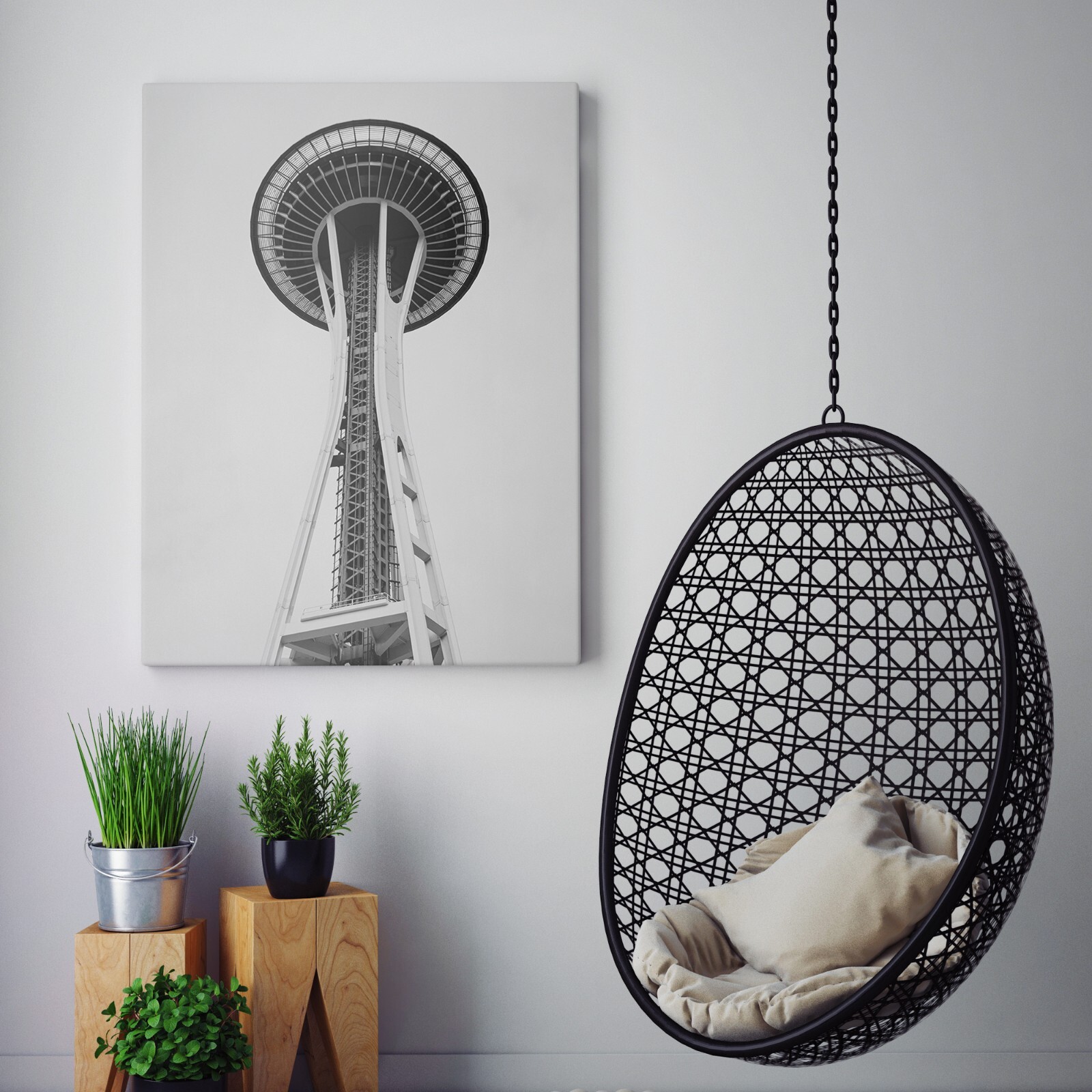 Seattle Space Needle Tower Washington Black and White City Canvas Wall Art Print gallery