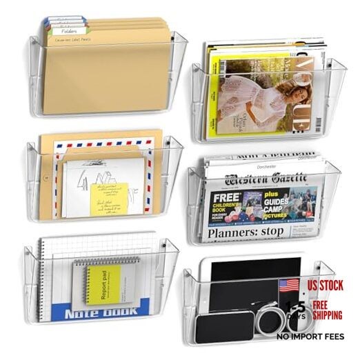 6 Pack Clear Wall File Holder, Wall Mount Acrylic File Organizer Hanging Wall gallery