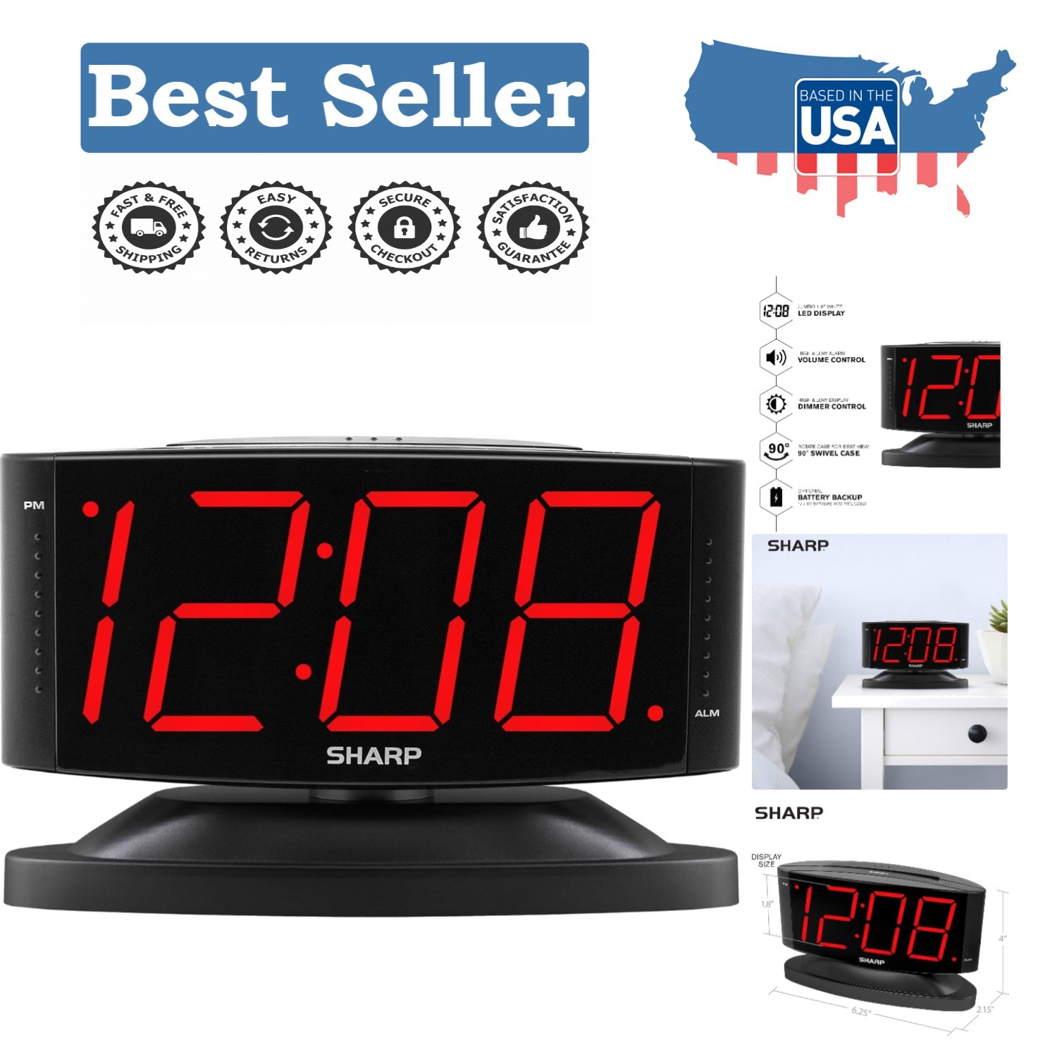 Effortlessly Simple LED Alarm Clock – Loud Alarm & Battery Backup - Compact Size gallery