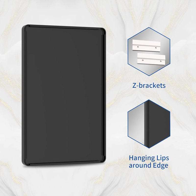 Matte Black Rectangular Wall Mirror 48x40 Inch with Rounded Corners, Anti-Rust gallery