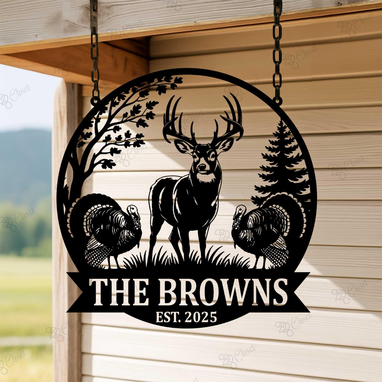 Custom Deer Forest Metal Sign, Personalized Name Hunting Cabin Lodge Decor Gift gallery