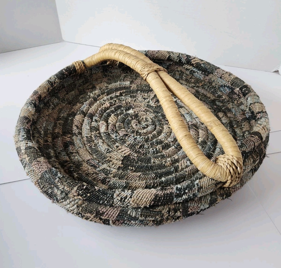 Primitive Handmade Gathering Basket Coiled Rag Woven Farmhouse Decor gallery