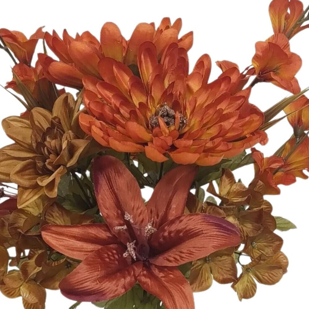 21" Rust Colored Artificial Mixed Floral Dahlia, Mum & Lily Bush gallery