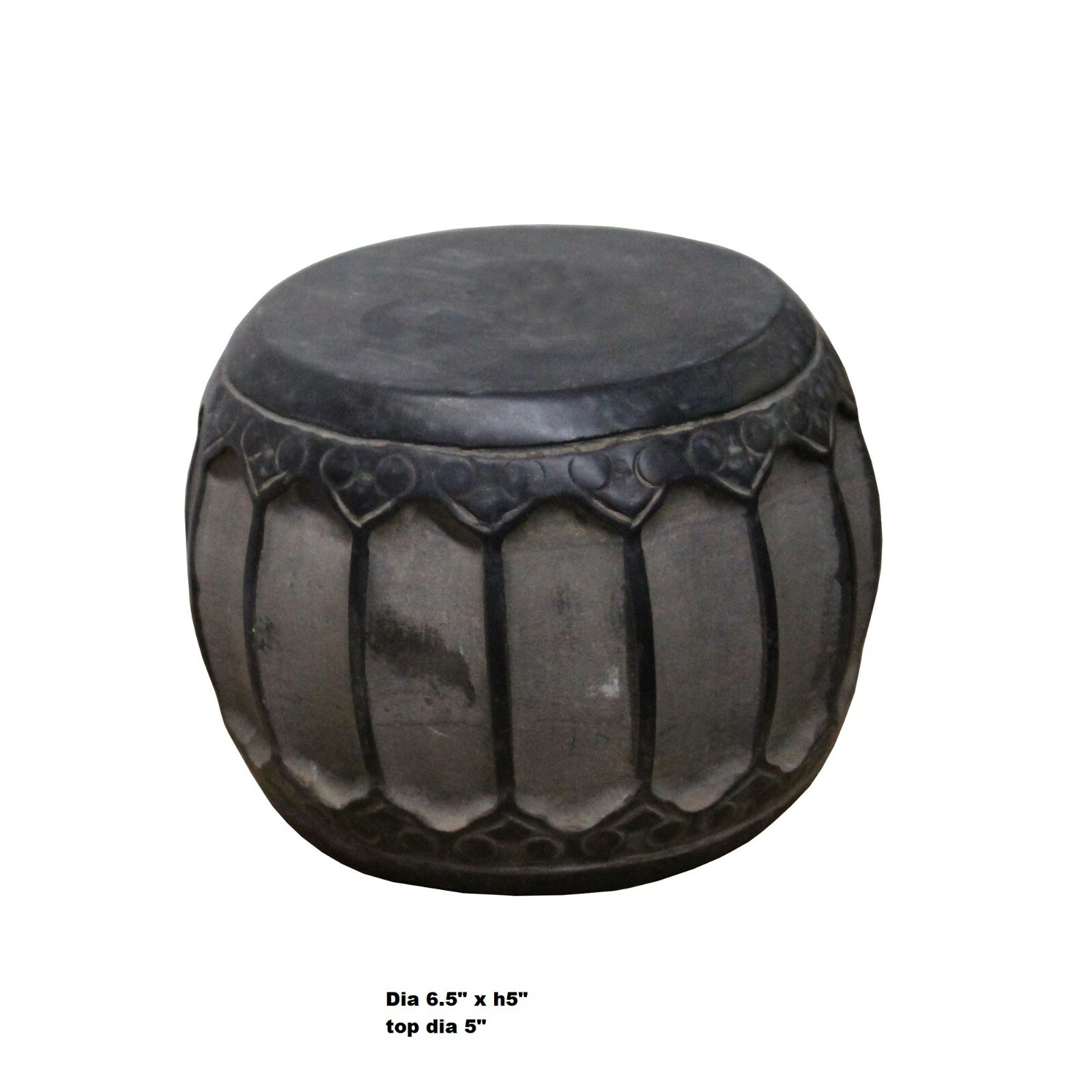 Black Gray Stone Carved Round Simple Relief Pattern Stand cs5572 gallery