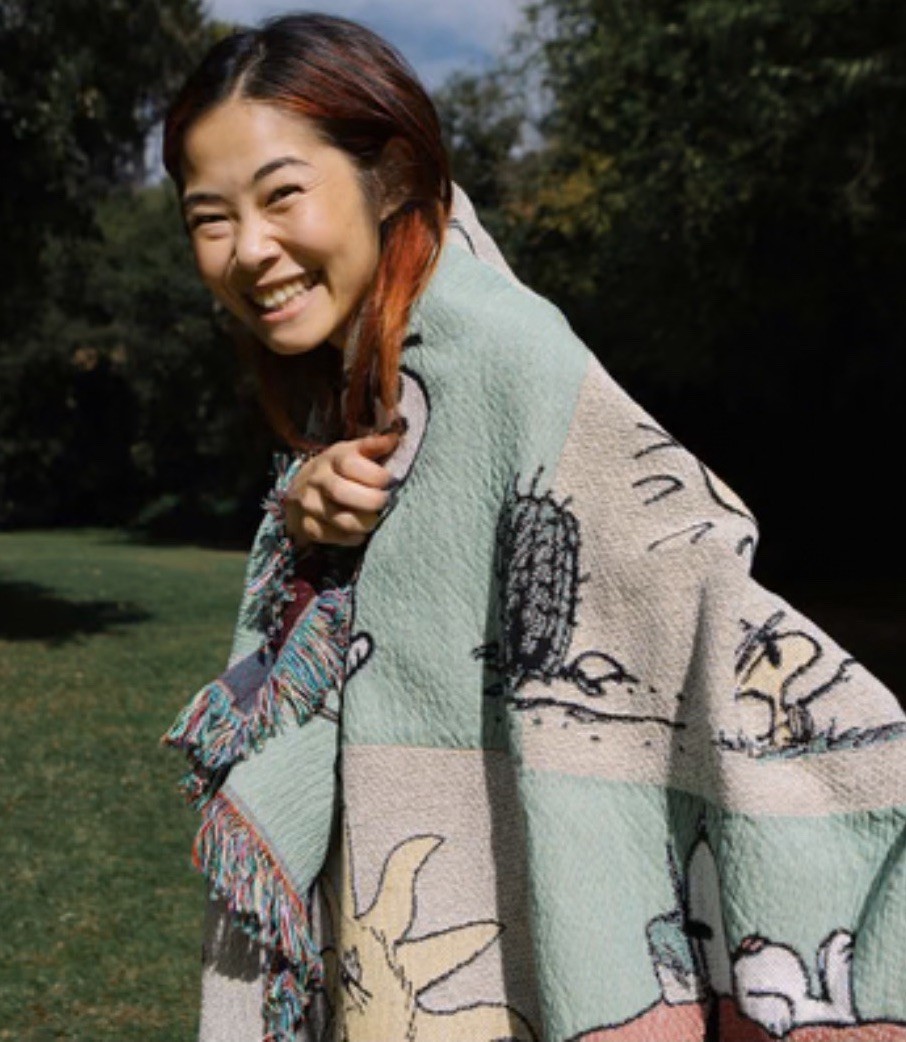Parks Project Peanuts Woven Throw Blanket Green/Beige Multicolor Fringed gallery