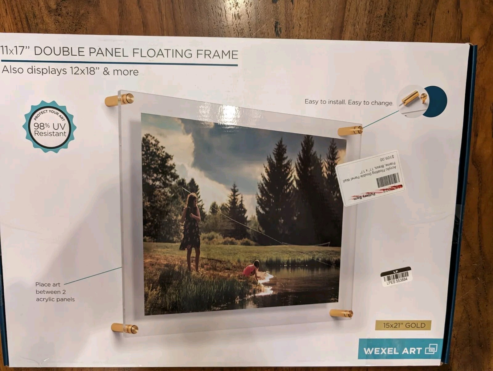Acrylic Floating Double Panel Wall Frame-11x17"-Brass-NEW gallery