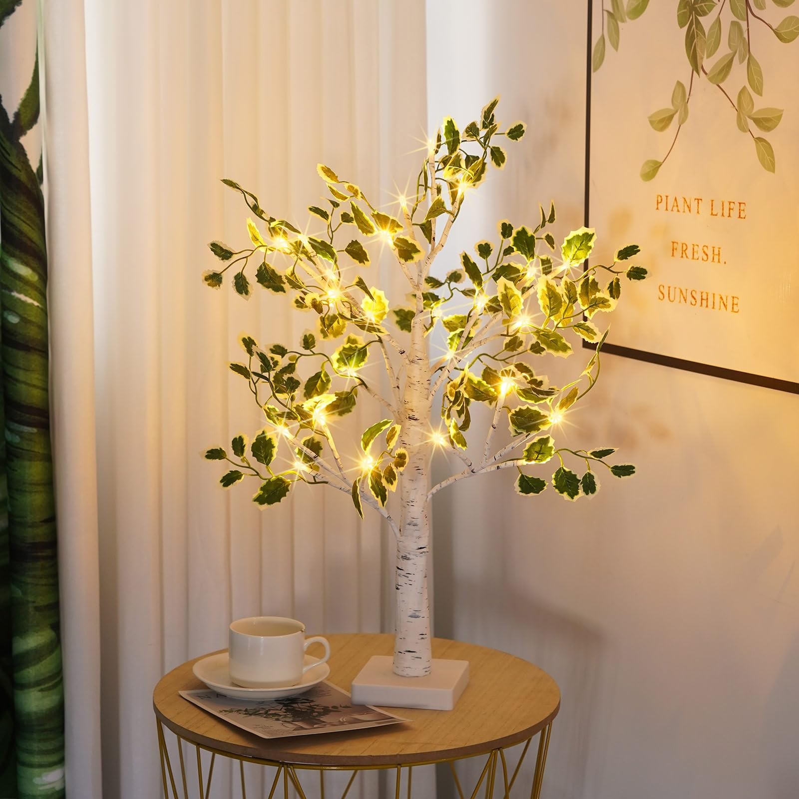 2 Ft LED White Birch Tree Light Tabletop Decor Timer Battery USB Fairy Tree gallery