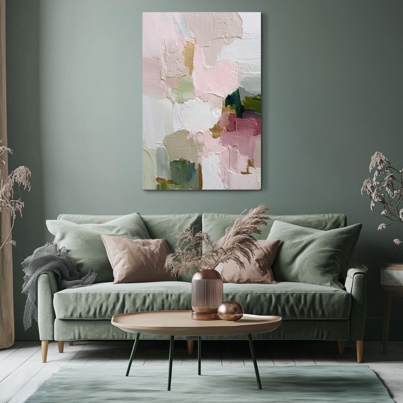Abstract Neutral Beige Pink Green Painting Print on Framed Canvas Wall Art gallery