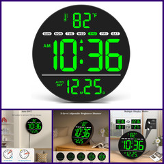 WallarGe Large Digital Wall Clock LED Date Day Temp Auto DST Brightness
