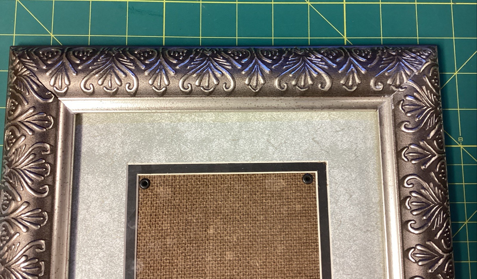 Picture Frame Ornate Embossed Brushed Silver Design 11 1/2 X 13 1/2 With Matting gallery