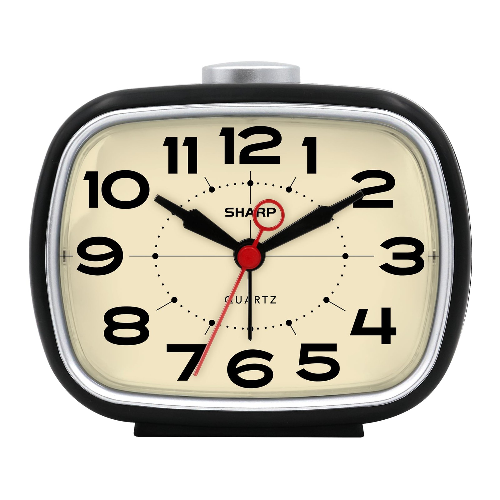 Alarm Clock, Retro Analog Simple Battery Powered Clock, Black, White gallery