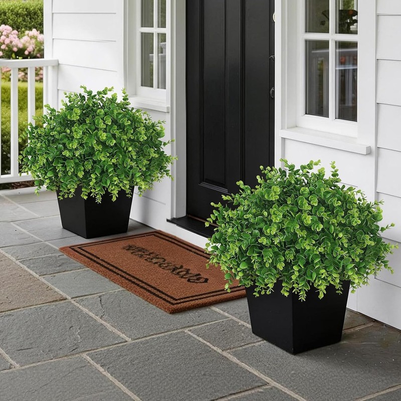 2 Set Soft Textured Artificial Eucalyptus Topiary Trees for Outdoor Decor - 16" gallery