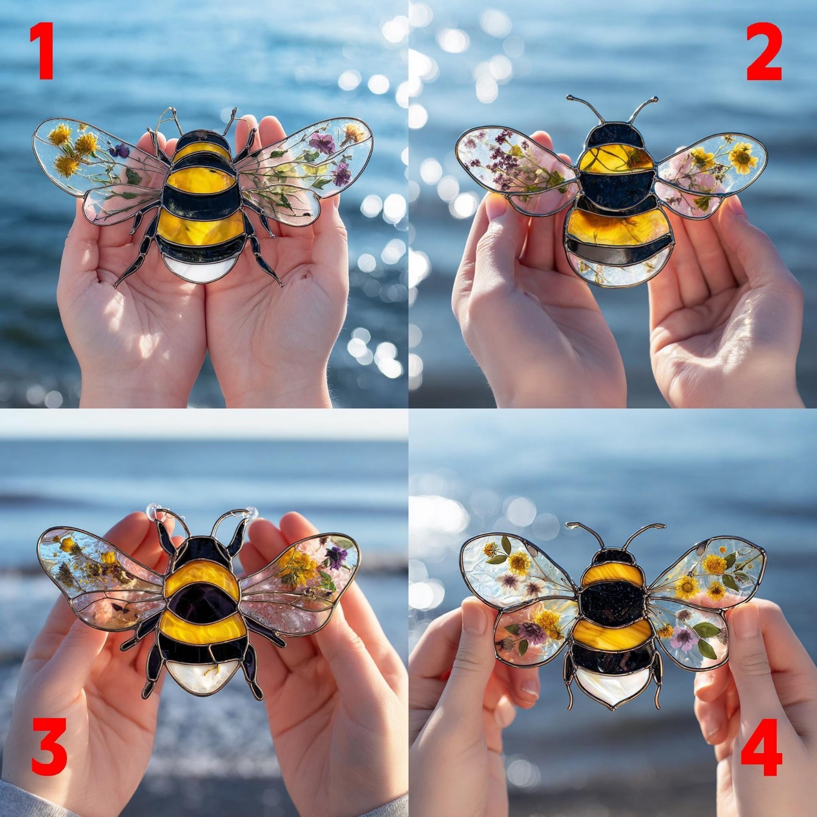 Acrylic Bumble Bee Suncatcher: Nature-Inspired Window Decor with Dried Flowers gallery