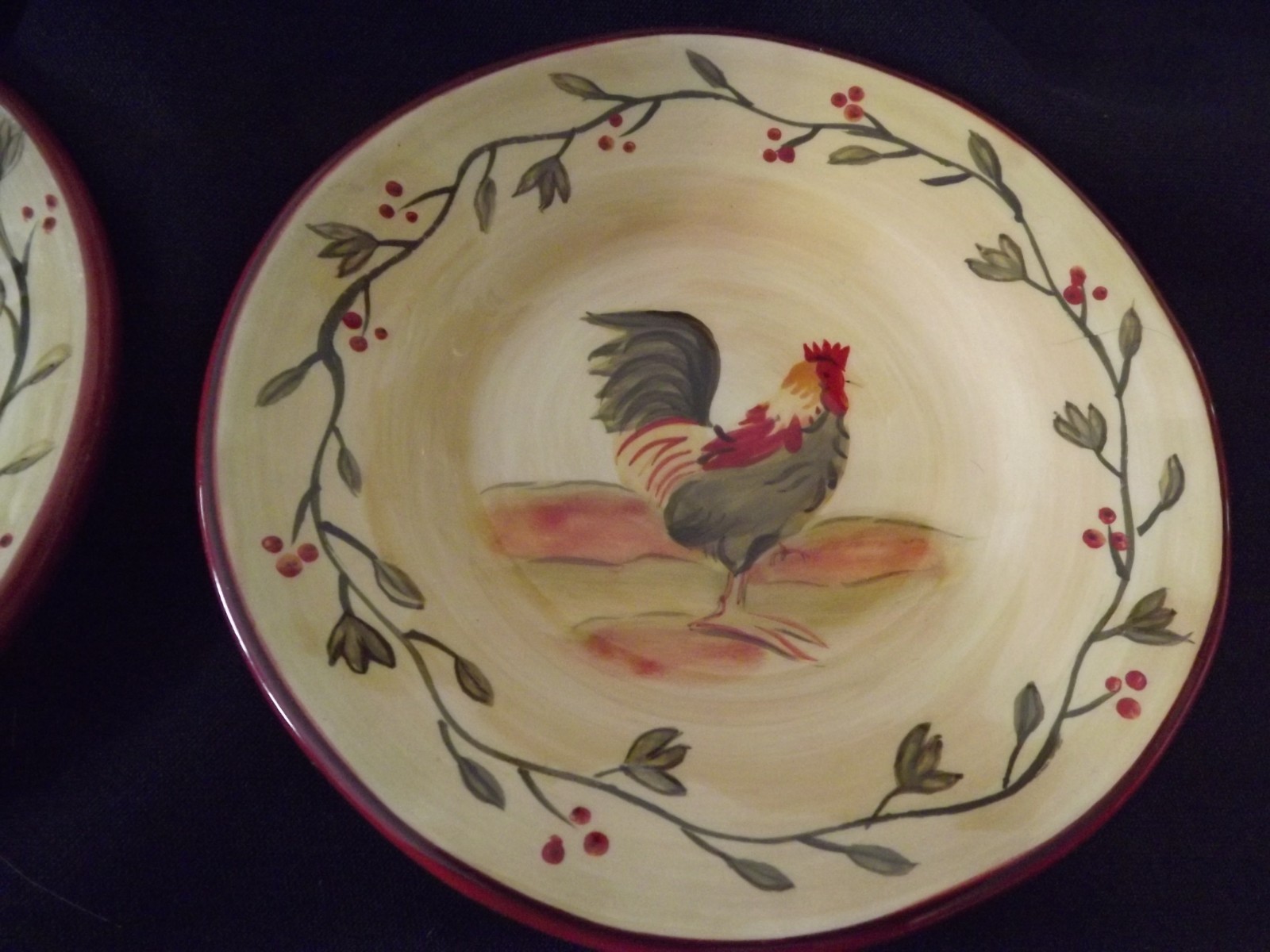 2 Park Designs Early Riser 5" ROOSTER PLATES Farmhouse BREAD DIPPING FRUIT ETC gallery