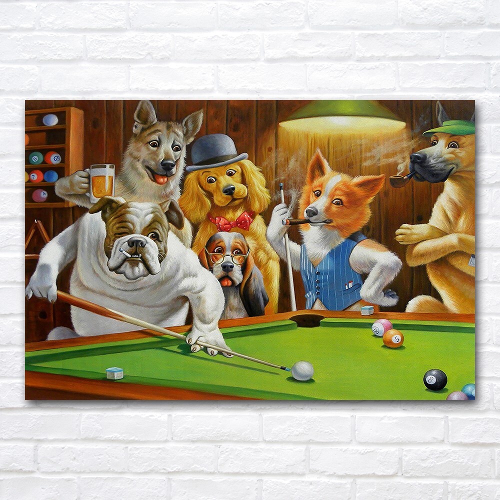Dogs Playing Pool Billiards Canvas Wall Art Painting Home Decor Posters Prints gallery