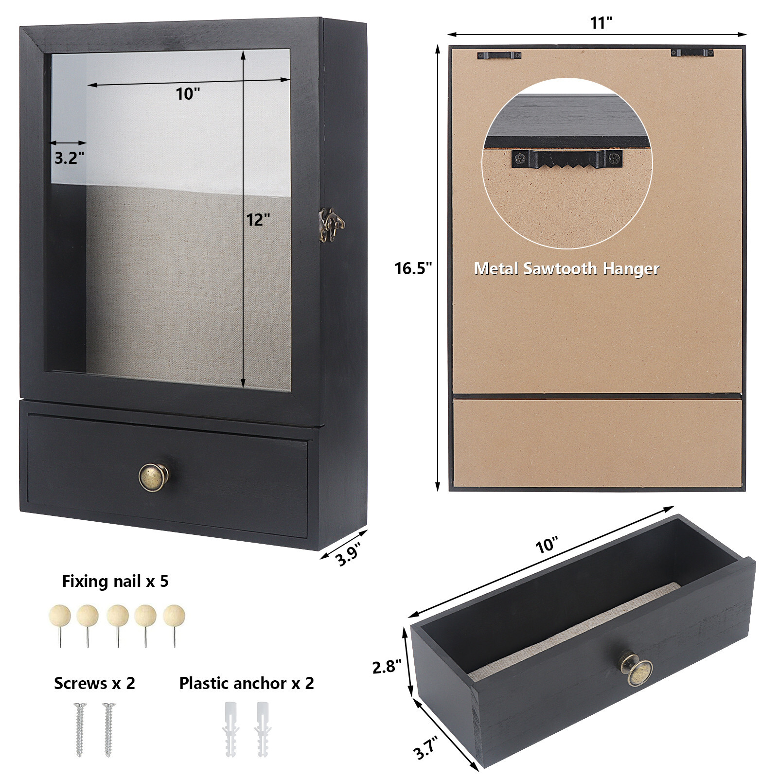 Shadow Box Frame 3.2" Deep Shadow Box Display Case w/ Real Glass and Drawer gallery