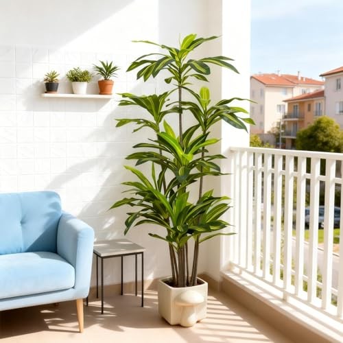 Artificial Dracaena Tree 6FT - Fake Tree with Black Planter - 6ft Dracaena 6ft gallery