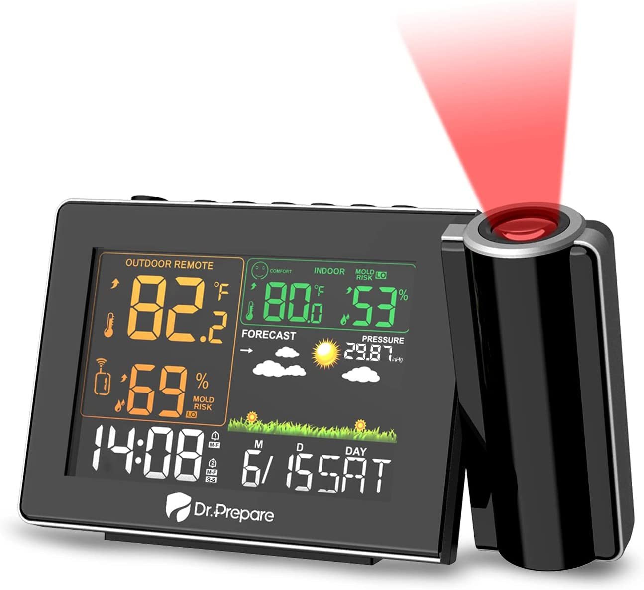 Projection Alarm Clock, Adjustable Projection Focus, Wireless Indoor Outdoor Tem gallery