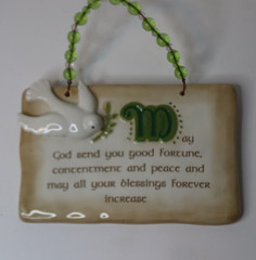 Irish Blessing Plaque Wall Hanging Dove and Olive Branch Ceramic