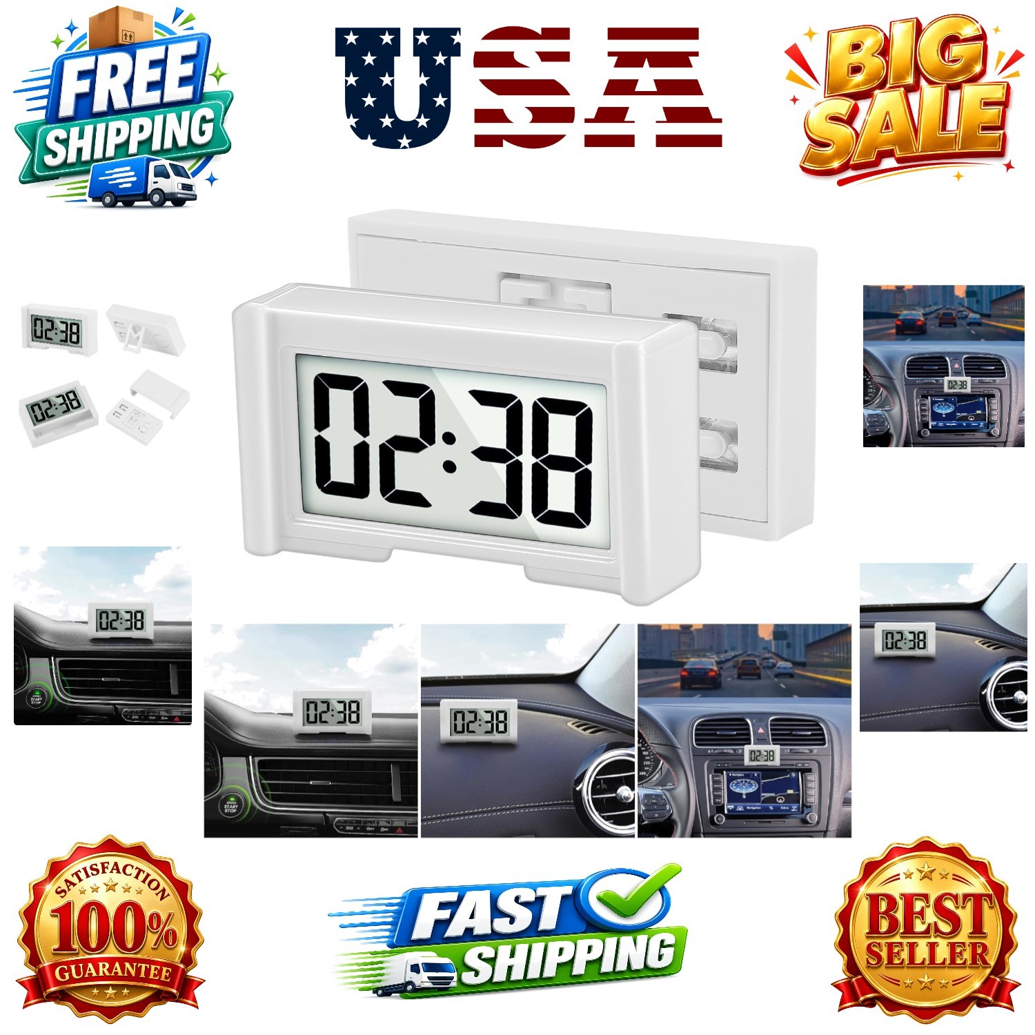 Small Digital Clock, Vehicle Adhesive Clock with Jumbo LCD Time & Day Display... gallery
