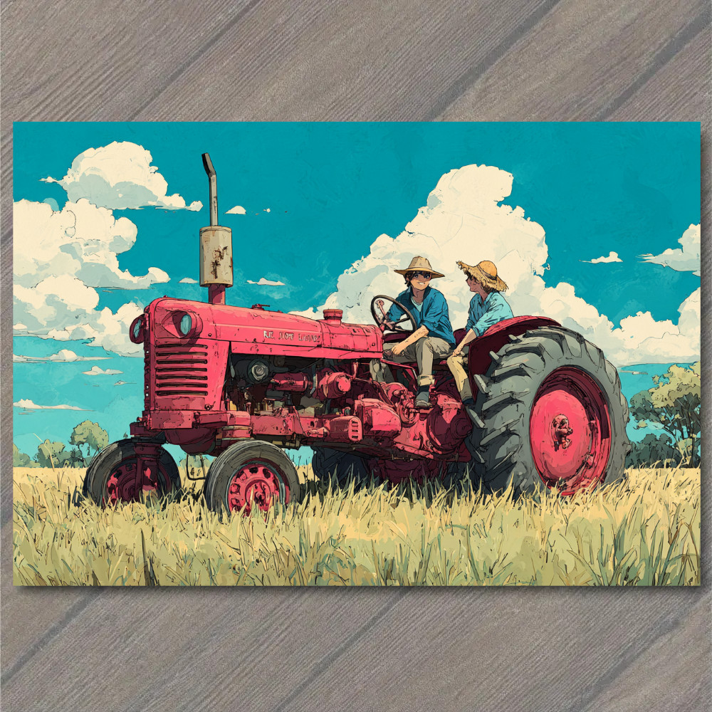 Art Print Red Tractor Farm Field Rural Summer Sky Country Life Landscape gallery