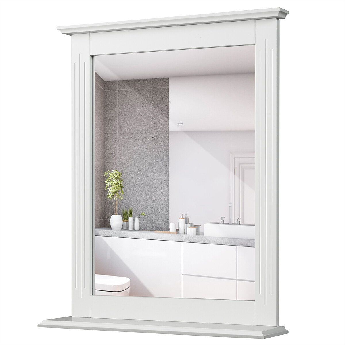 Costway Square Vanity Makeup Mirror Space Saving Wall Mirror Bathroom W/Shelf gallery
