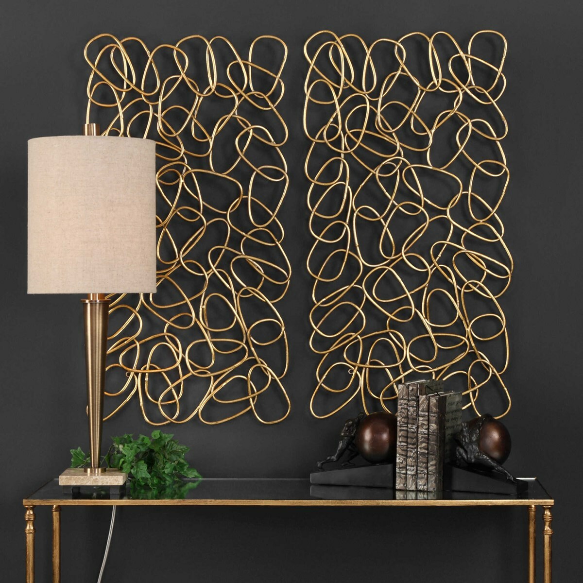 TWO XXL 38" MODERN ABSTRACT HAND FORGED IRON WALL ART PANELS UTTERMOST 04124 gallery