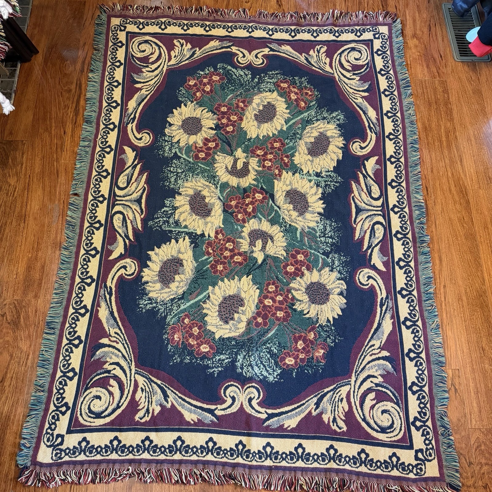 VTG Goodwin Weavers Tapestry Throw Blanket Sunflowers 66”x46” Jacquard Floral gallery