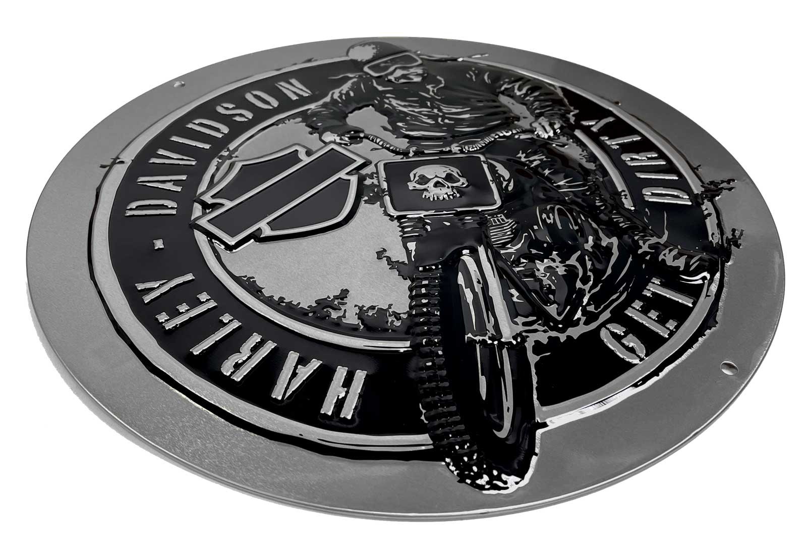 Harley-Davidson Get Dirty Embossed Round Tin Sign, 14 inches - Gray & Black gallery