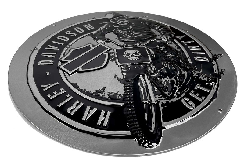 Harley-Davidson Get Dirty Embossed Round Tin Sign, 14 inches - Gray & Black gallery