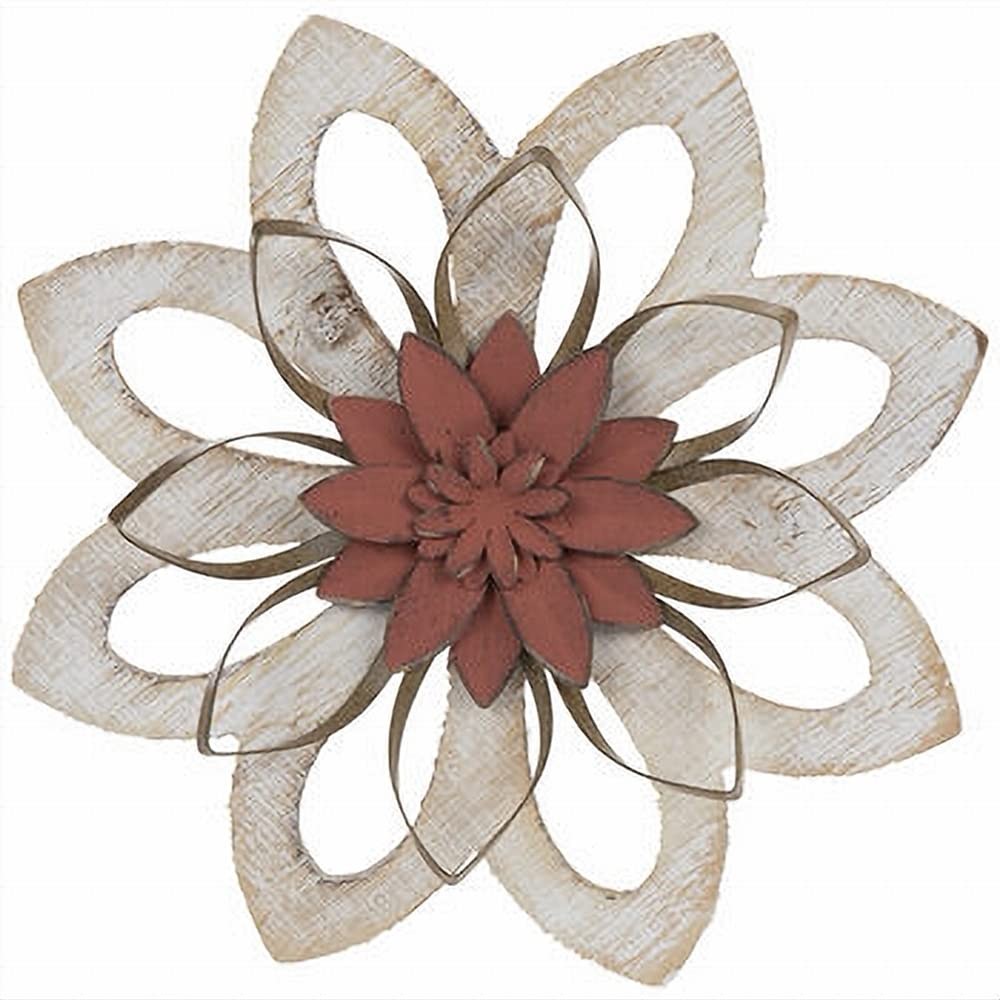 Distressed Whitewashed Rustic Red Flower Metal Wood Wall Decor 10 Inch gallery