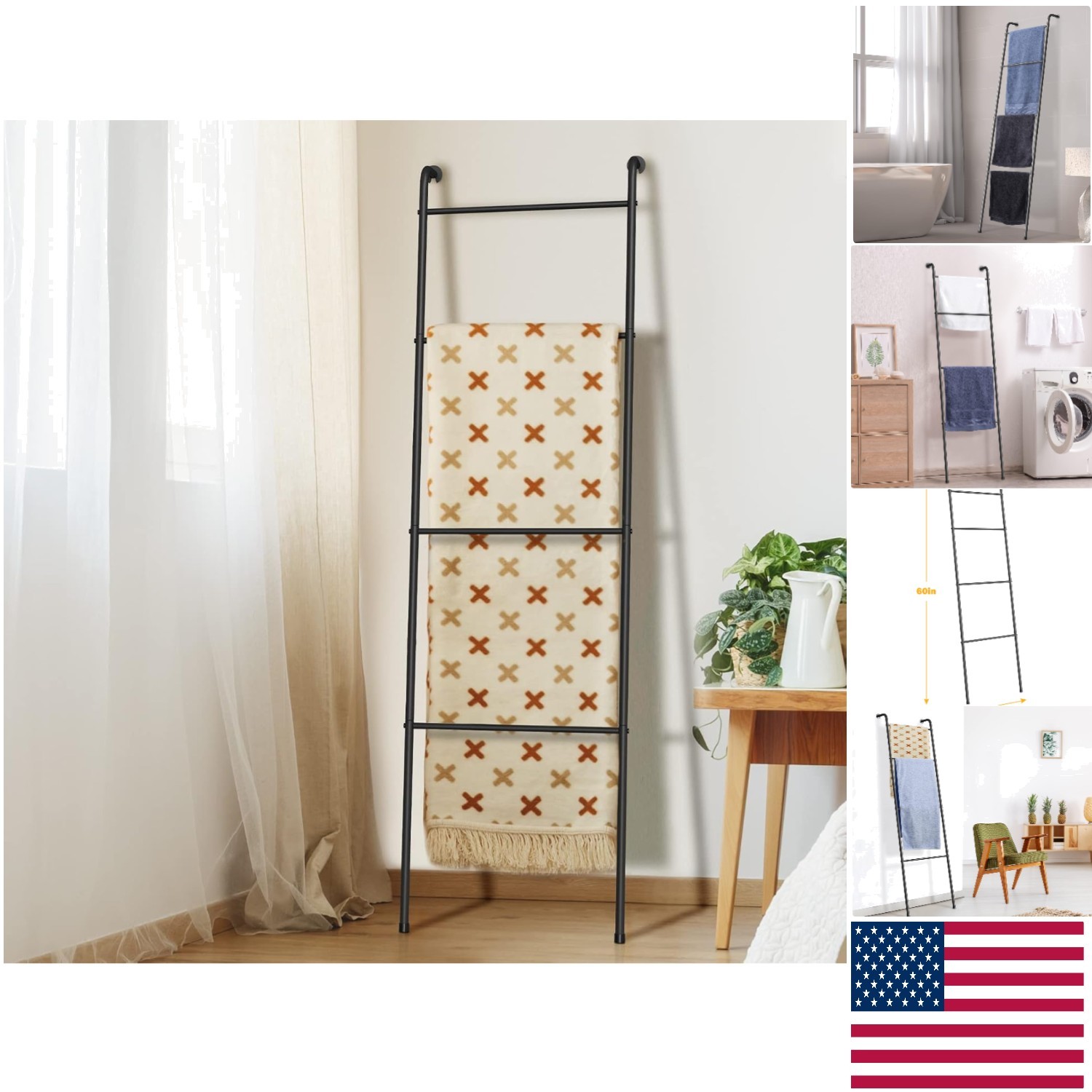 Stylish Multifunctional Blanket Ladder - Space-Saving Towel Rack for Living Room gallery