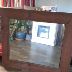 Rectangular Wood Framed Wall Accent Mirror Brown Unfinished 43in Wall Mount