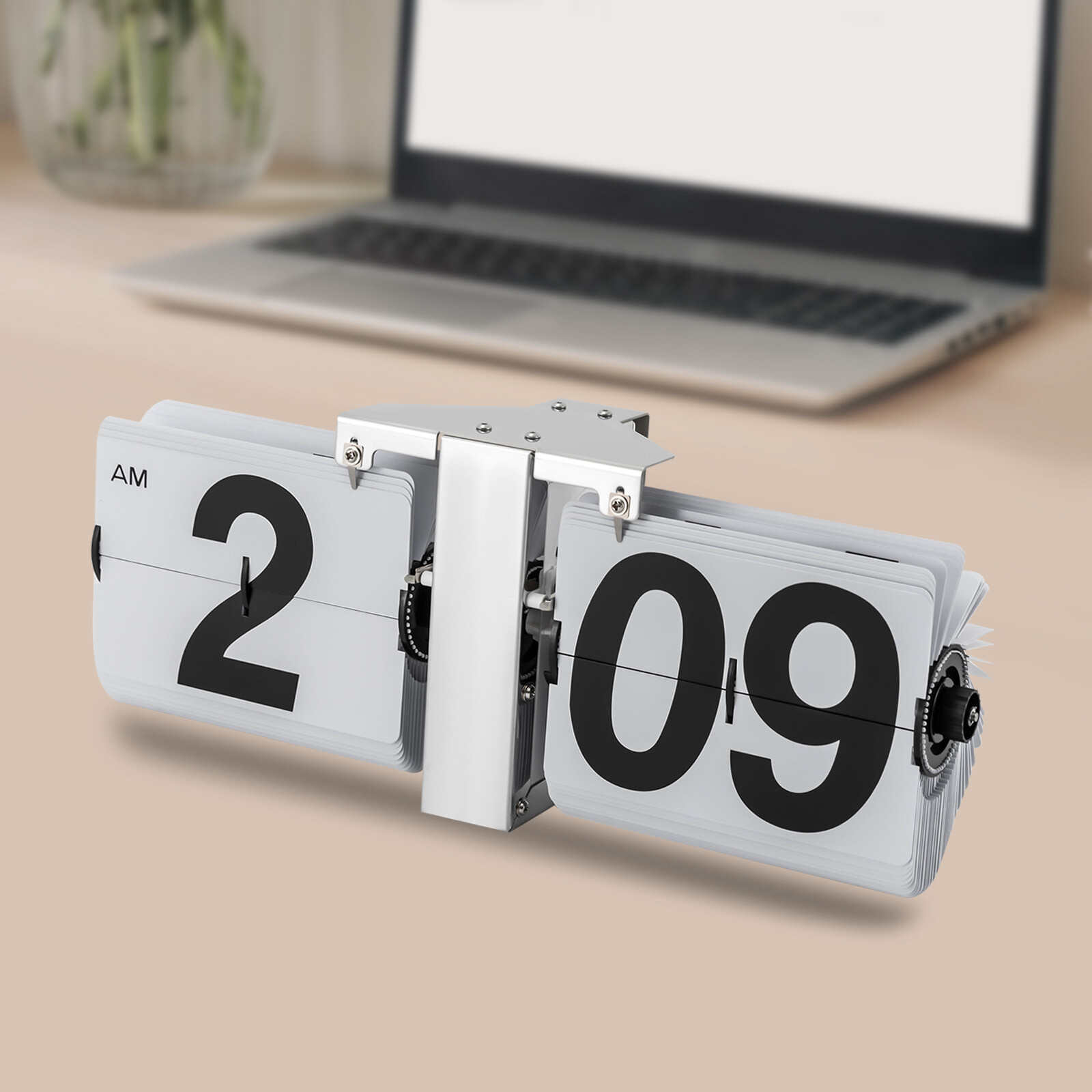 Hy-F018 Retro Flip Clock Silver White - Wall Mount Or Tabletop D Battery gallery