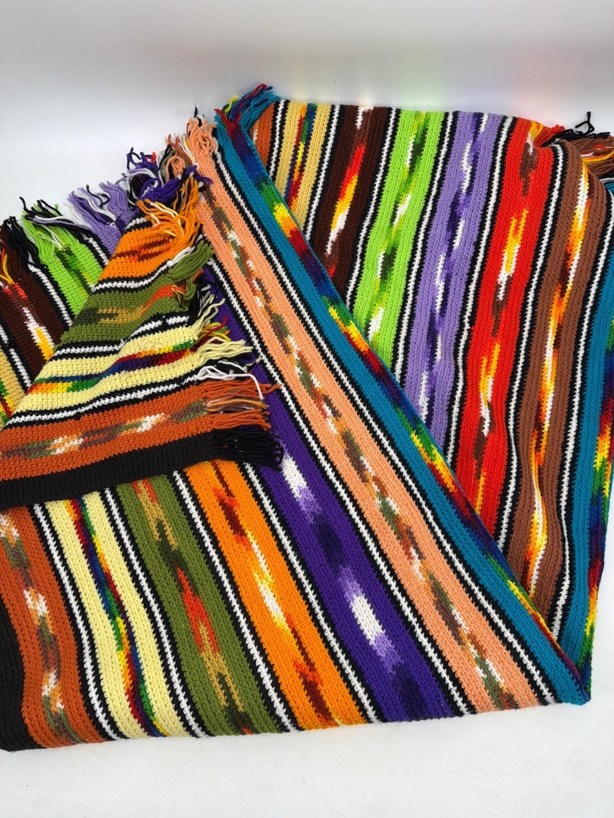 Handmade Multicolor Knitted Afghan/Throw 52x81 Inches With Fringe gallery
