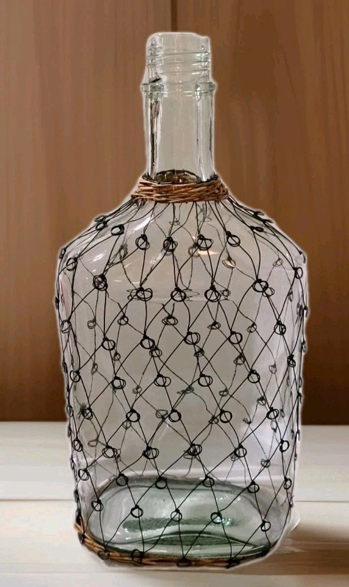 Large Wire & Rattan Wrapped Clear Decorative Glass Bottle 18"x9" Coastal Heavy gallery