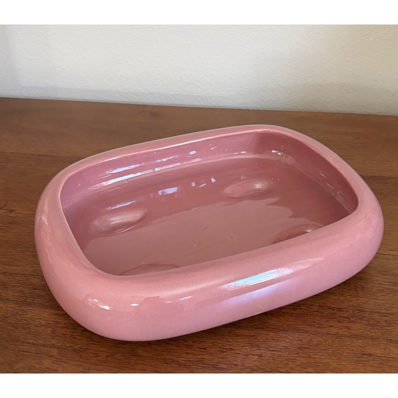 Vintage Dusty Rose Ceramic Rectangular Planter Floral Design Tray Pottery gallery