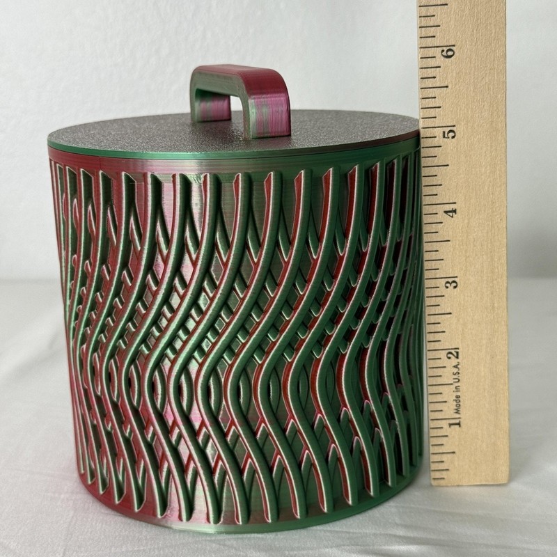 Wavy Pattern Lidded Storage Container Jar Green Red Multi Color Plastic Canister gallery