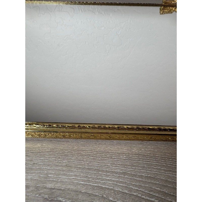 Vintage 1970s Mirrored Rectangular Tray W Ornate Brass Rope Ribbon Tassel Detail gallery