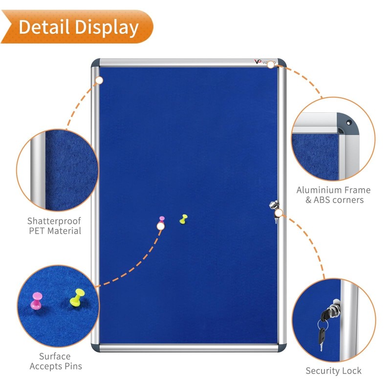 VIZ-PRO Tamperproof Lockable Noticeboard Class 1 Aluminium Framed 48x36 Inches gallery