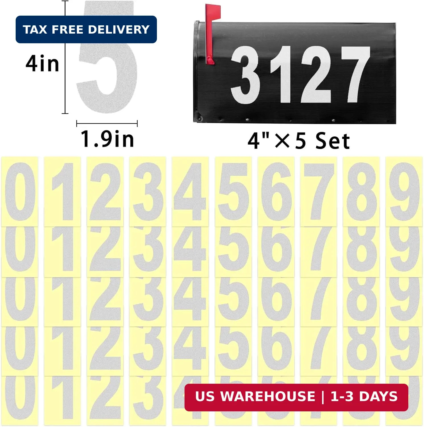 4 inch Reflective Mailbox Numbers Sticker (0-9, 5 Sets) for Outside, Strong Self gallery