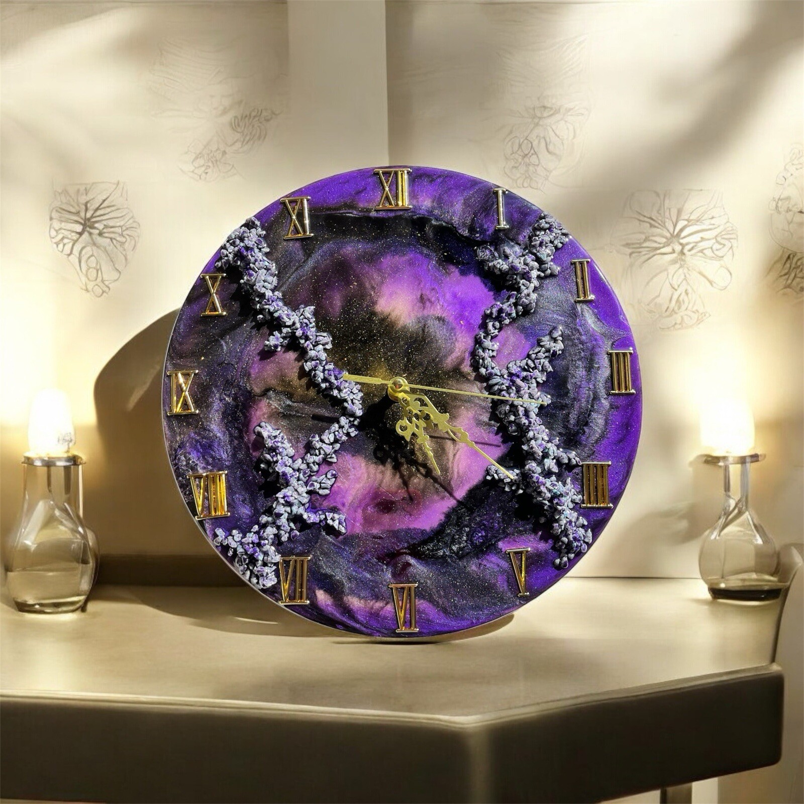 Wall Clock Digital Abstract Purple Modern gallery