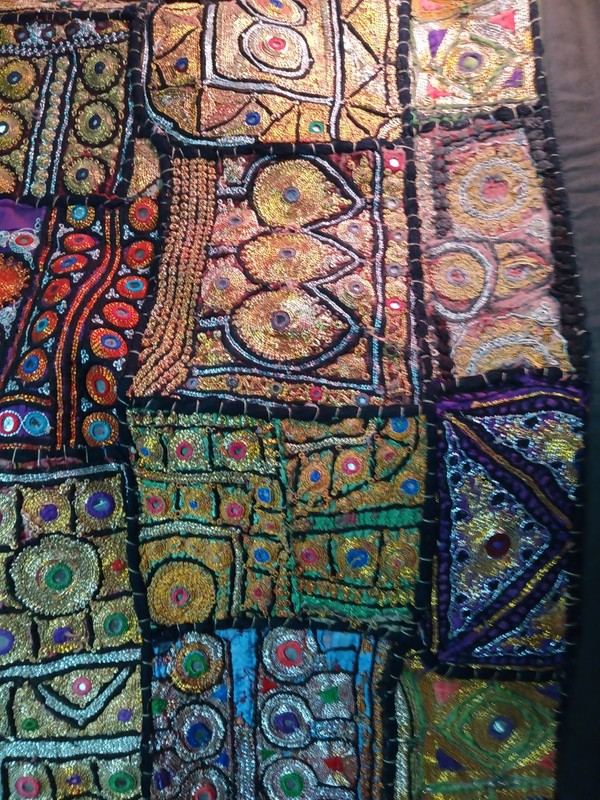VTG Indian Hand Stitched Designs Patchwork Wall Hanging 64" x 44" gallery