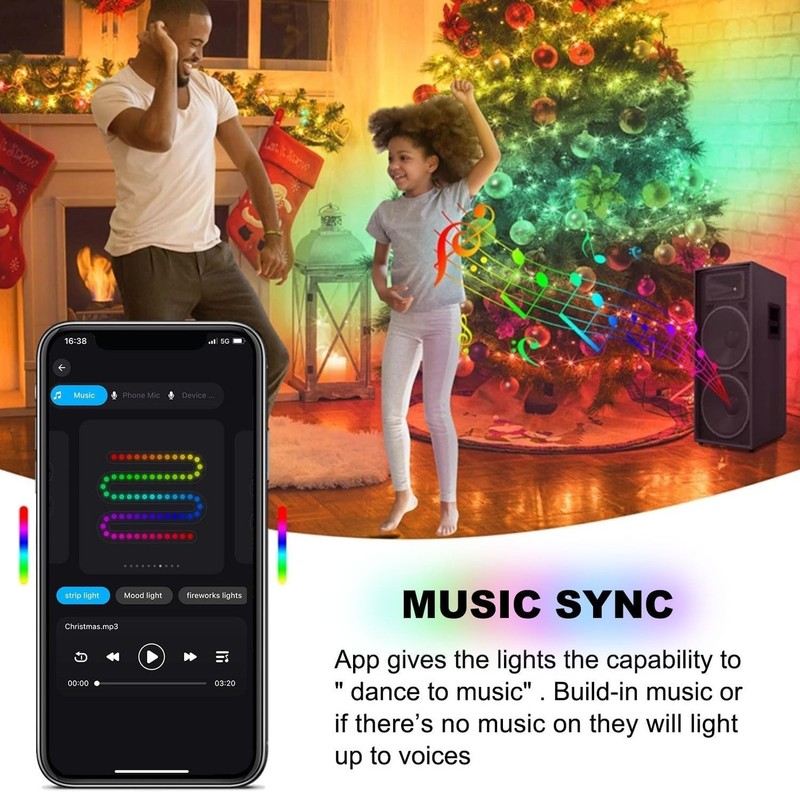 Christmas Tree String Lights Decorations with Ring Smart APP, 400 LED Waterfa... gallery