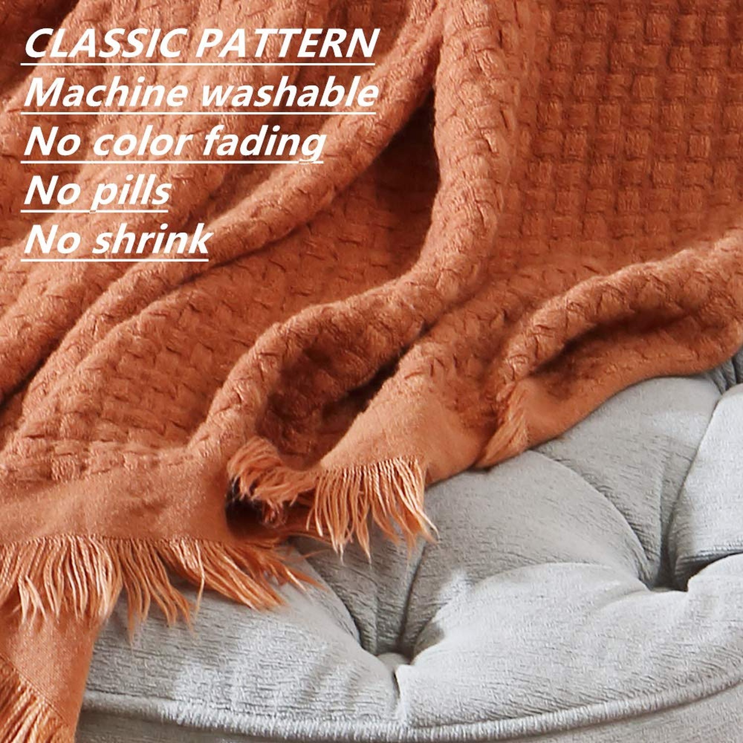 CREVENT Farmhouse Rust Knit Throw Blanket for Couch Sofa Chair Bed Home Decor... gallery