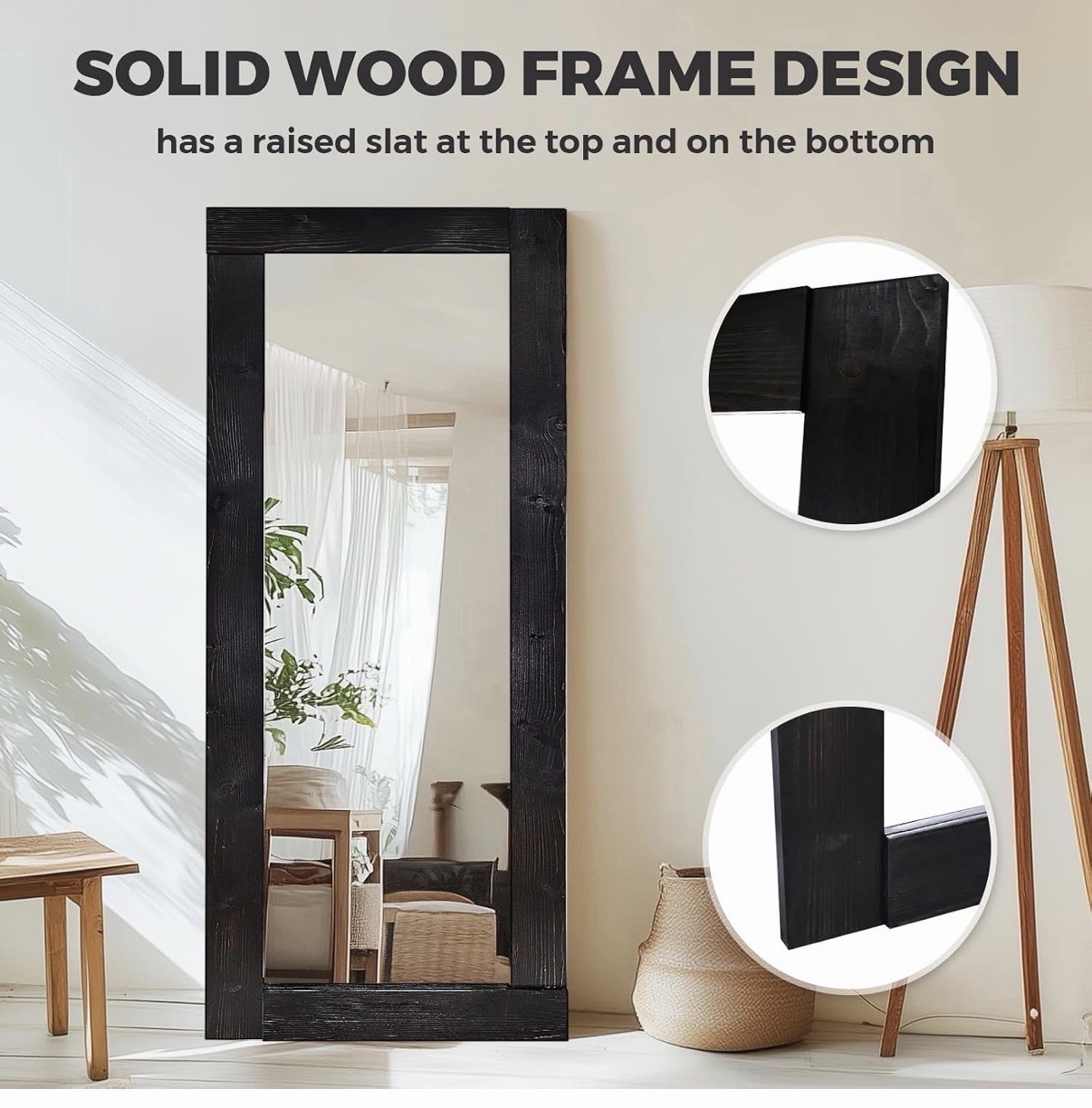 Black Wood Frame Full-Length Rectangle Mirror 71x32, Wall Mounted or Leaning gallery